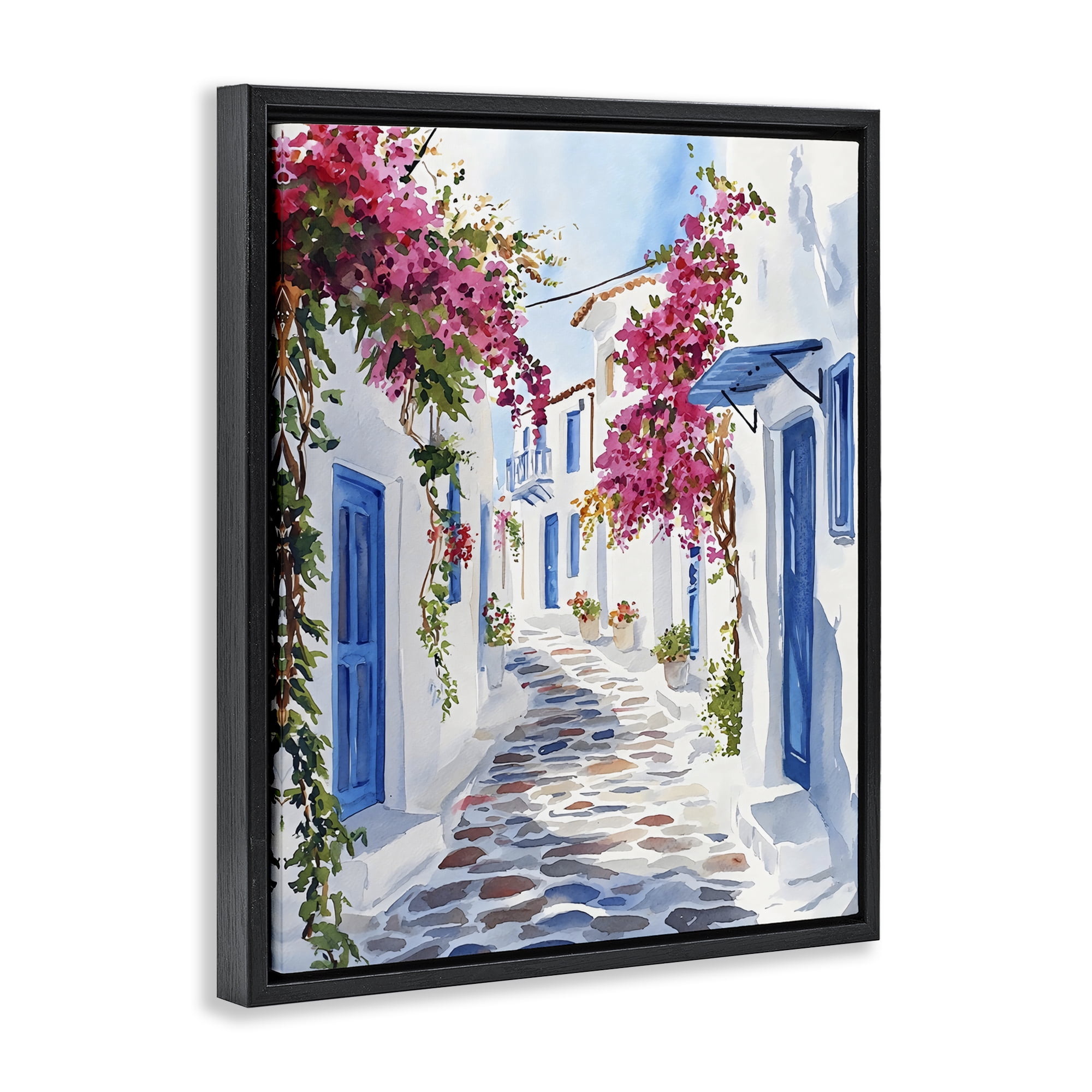 Stupell Industries Santorini Stone Street Pathway Black Framed Floater Canvas Wall Art, design by LSR Design Studio