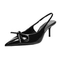 thumbnail image 2 of XUNKUSGA Slingback Heels for Women Trendy Kitten Dress Shoes for Women Comfortable Classic Bow Pointed Closed Toe Ankle Strap Stiletto Womens Slip On Shoes,Black,5.5, 2 of 9