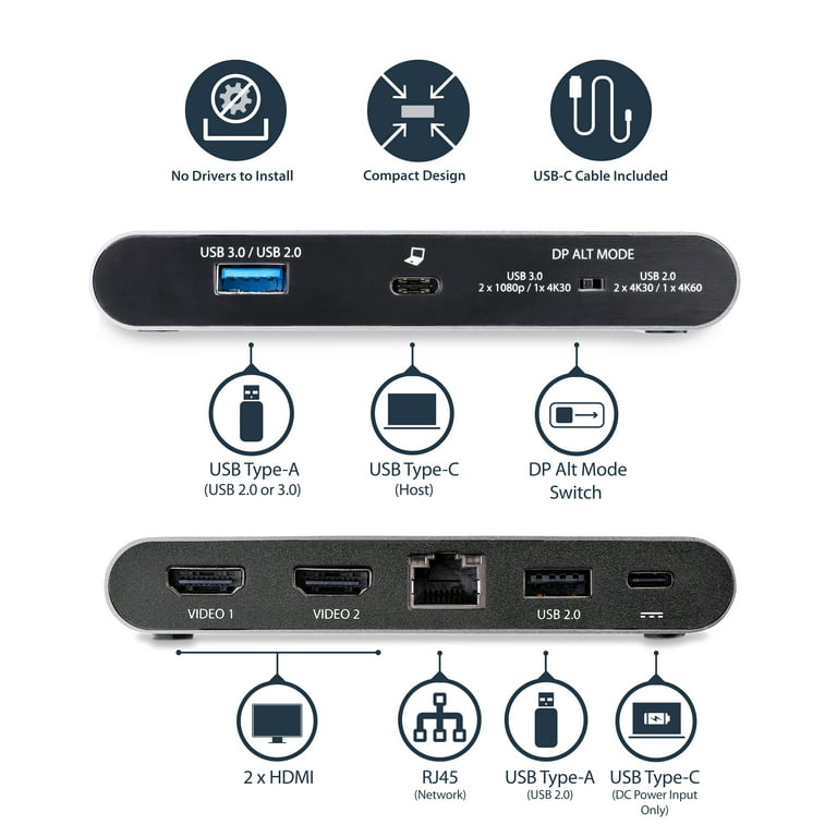 StarTech.com 4K Dual Monitor HDMI USB-C Multiport Adapter Dock