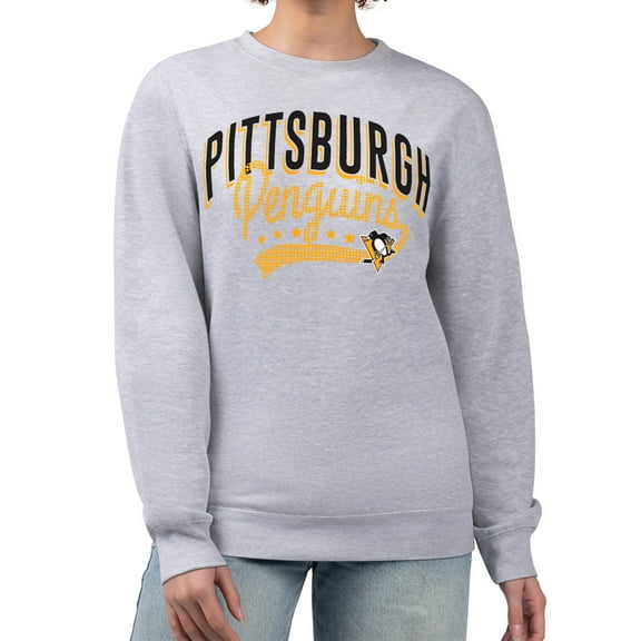 Women's G-III 4Her by Carl Banks  Heather Gray Pittsburgh Penguins Filigree Team Graphic Fleece Pullover Sweatshirt