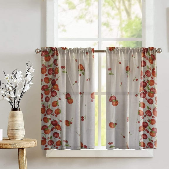Cotton Apples and Cherries Border Print Café Tier Curtains Window Treatment Kitchen Home Décor