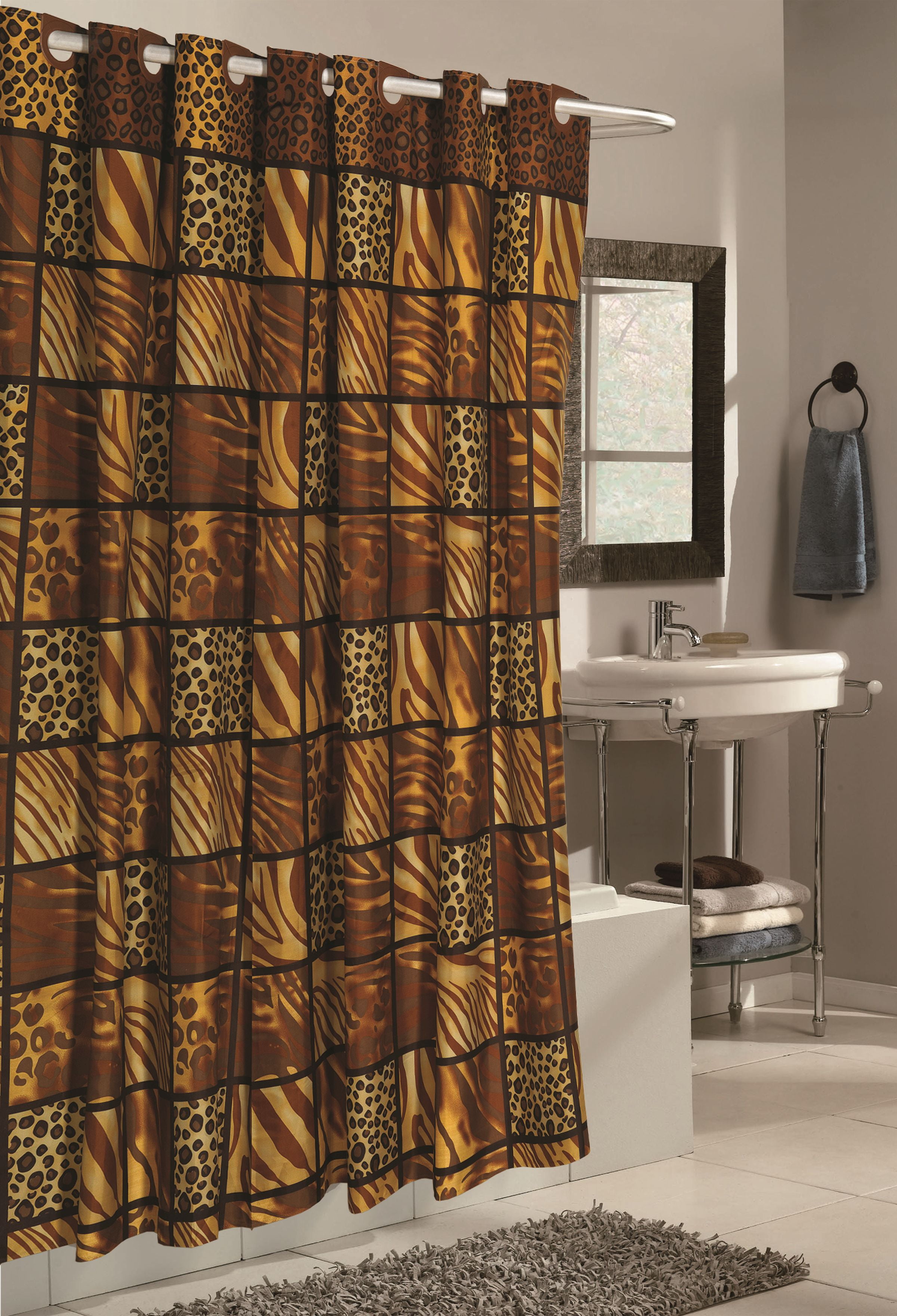 Live Life EZ Hook Stall Size Fabric Shower Curtain with Built in Hooks