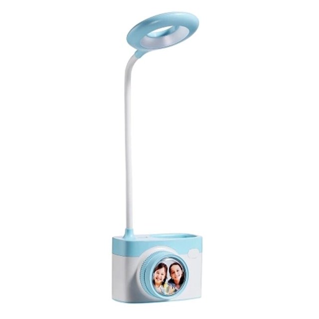 Lámpara de mesa con cámara, luz de noche LED, luz de libro de estudio con soporte incorporado, baterías recargables de 1200 mAh para niños, estudiantes, plegable (azul)