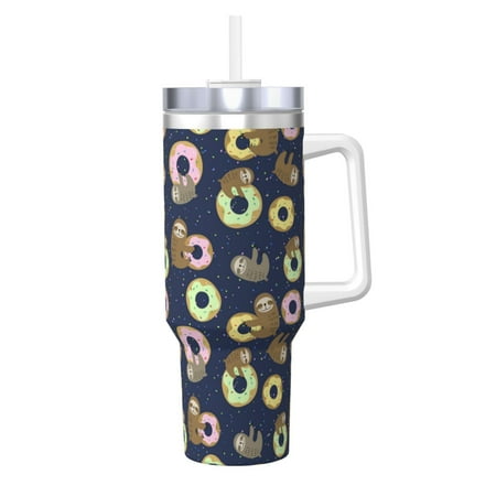 

Gaeub Sloth with Donuts Print Stainless Steel Hot/Cold Coffee Cup 40oz Ice Bully Cup With Handle And Straw Travel Coffee Cup
