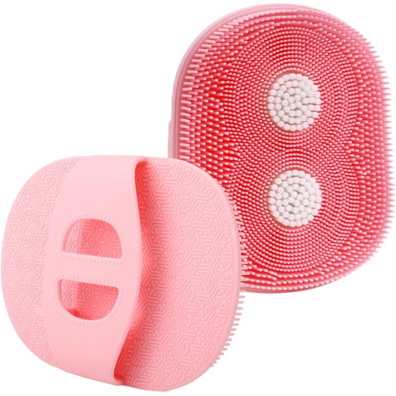 Silicone Body Scrubber 1Pack, Dual Flocking & Silicone Body Brush for Exfoliating, Shower Scrubber for Body & Bath, Non-Slip Bath Scrubber,Pink