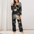 thumbnail image 2 of Fotbe Gold Pattern Skull Pattern Long Sleeve Pajama Set for Women,Sleepwear Set,2-piece Loungewear Set,Soft PJs Comfy Nightwear with Pockets -X-Large, 2 of 7