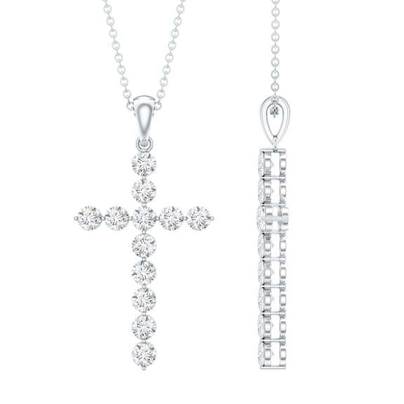 Rosec Jewels Lab Grown Diamond Cross Necklace with Chain (EF-VS Grade) - Real Cross Faith Necklace - Ready to Gift for Christmas, 925 Sterling Silver