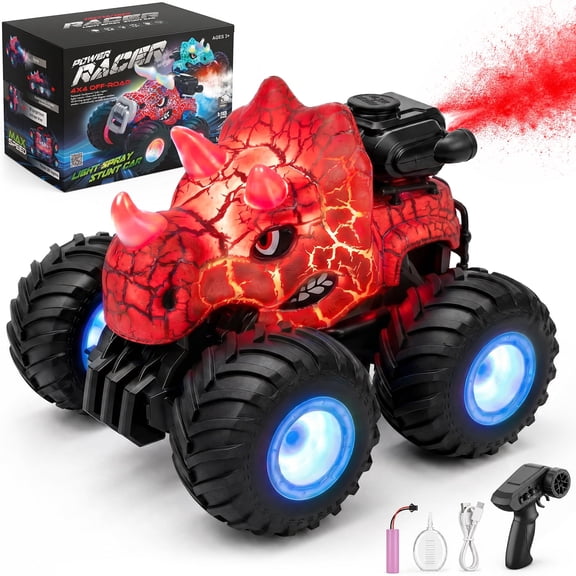 Flooyes 2.4GHz Dinosaur Monster Remote Control Car, RC Trucks Toys with Light Spray, Birthday Gift Toys for Kids Boys Girls 3 4 5 6 7 8