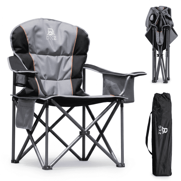 Oversized Folding Camping Chair for Adults, Portable Outdoor Chair with High Back, Cup Holder, Side Storage Pocket and Cooler Bag for Camping, Fishing, Beach, Picnic, Sports and Backyard