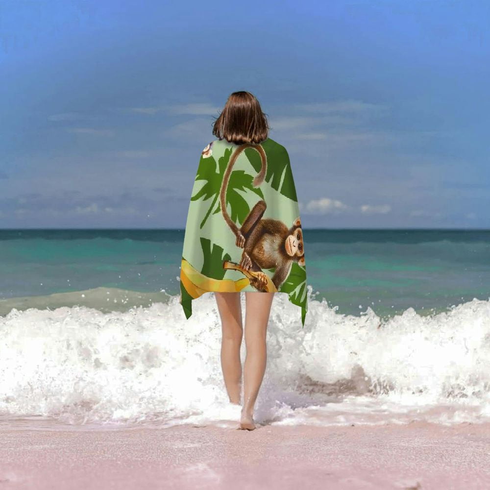 PHYHOO Cute Monkey Oversized Quick Dry Microfiber Beach Towel Lightweight Sand Free Towel Super Soft &amp; Absorbent for Travel Swimming Sports 30x60in