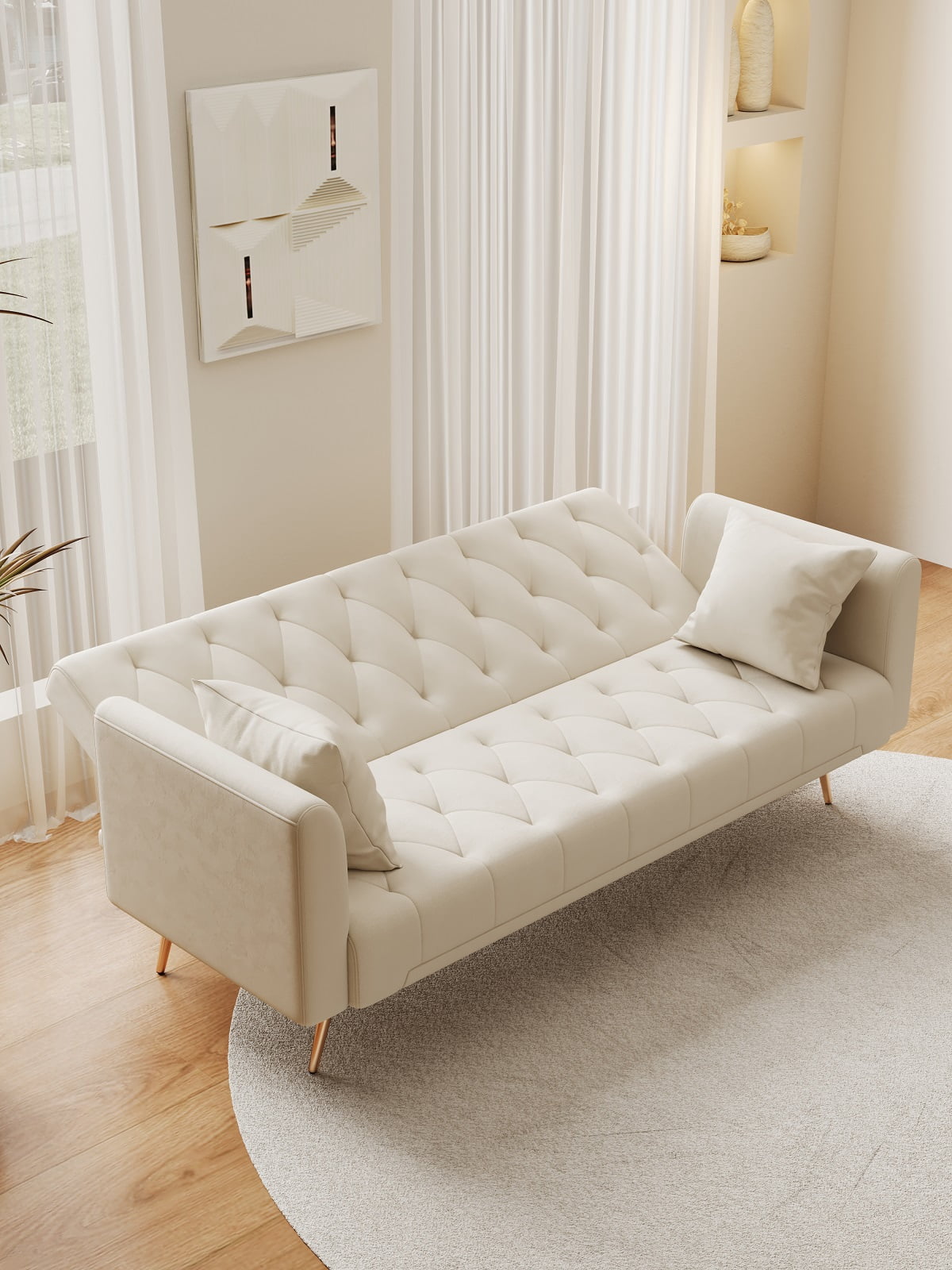 71" Convertible Loveseat Sofa, American Retro Beige Velvet, Ideal for Small Living Rooms, Bedrooms and Offices