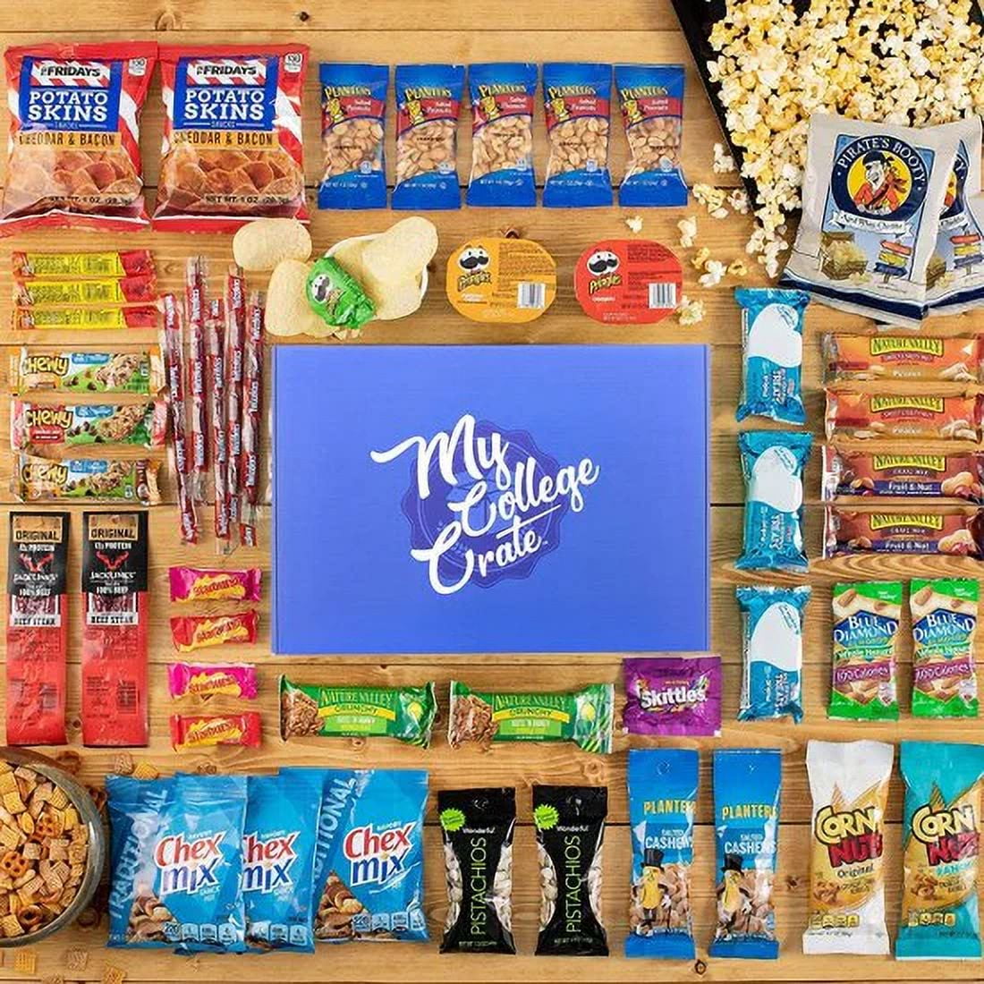 My ​College​ Crate - 40 Piece Small ​Care Package - Snack Box Variety Pack for Adults - Bulk Food Box ​with​ Candy, Chips, Granola Bars, Nuts, Pop Tart