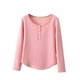 thumbnail image 2 of Pijama de manga larga para mujer, color liso, con botones, cuello redondo, manga larga, dobladillo inferior, abrigo cálido de terciopelo, pijama de manga larga, parte superior de poliéster para mujer, 2 of 9