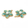 thumbnail image 2 of 304 Stainless Steel Enamel Pendants with Imitation Pearl Real 18K golden Plated Flower Charm Dark Sea Green 22x20.5x6mm Hole: 1.4mm, 2 of 2