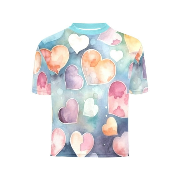 Little Girl's Crew Neck T-Shirt, Hearts (Size:2-3Y;)