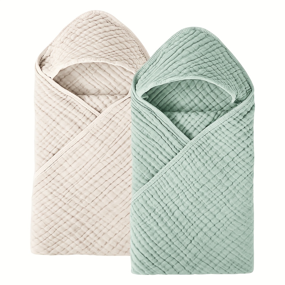 2-Pack 100% Cotton Muslin Hooded Baby Towels, Ultra-Soft & Absorbent Bath Towels with Hood for Newborns & Infants ( 30" x 30")