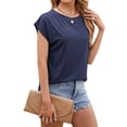thumbnail image 4 of SLADYGLO Women Crew Neck Raglan 1/4 Sleeve Chest Pocket Split Hem T-Shirt, 4 of 7