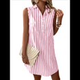 thumbnail image 1 of Vestidos de Verano para Mujer, Cuello en V, Sin Mangas, A Rayas, con Botones, Minivestido Informal Vino Tinto S, 1 of 8
