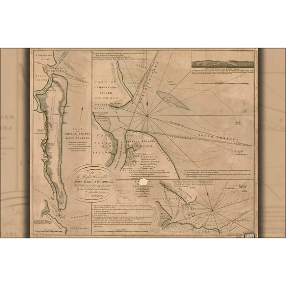 24"x36" Gallery Poster, map of Amelia Island in East Florida 1770