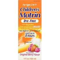 Children's Motrin Oral Suspension Dye-Free Berry, Ibuprofen, Fever Reducer, 4 Oz