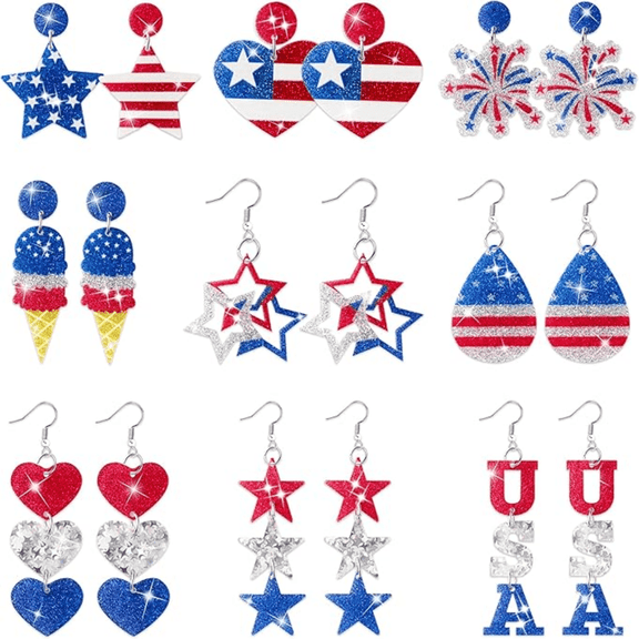 Haooryx Glitter Acrylic Dangler Earrings for Women, 9Pairs