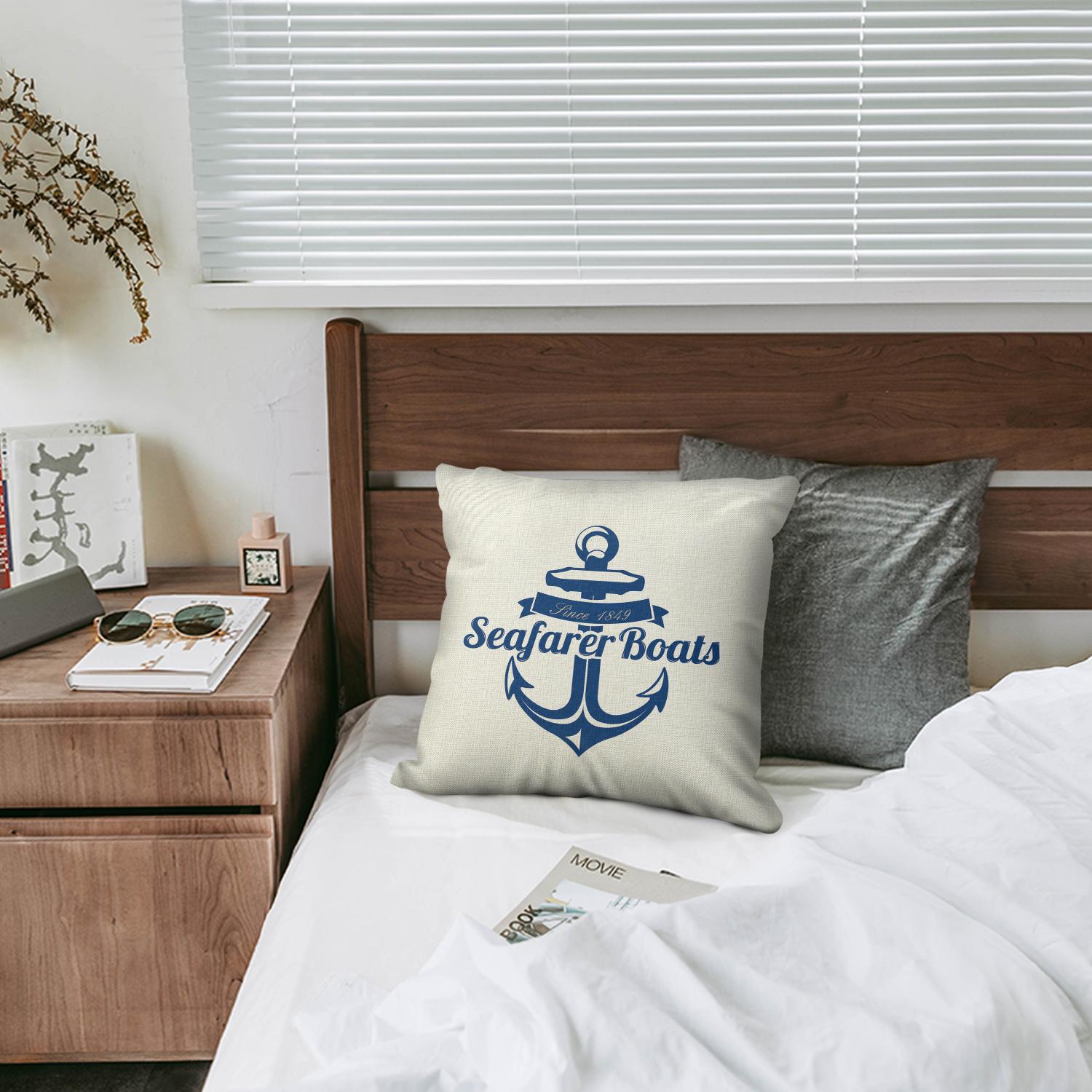 Ocean Nautical Gifts: Navy Blue Starfish Coral Anchor Pillow Covers 18x18, Throw Pillow Cases 2 Pack, Sea Animal Cushion Cases for Bed Sofa Home Car Bedroom