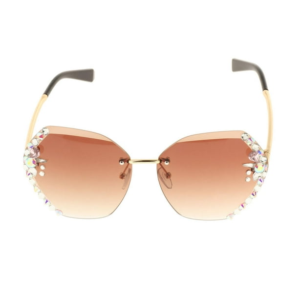 2021 Fashion Design Vintage Rimless Rhinestone Sunglasses Women