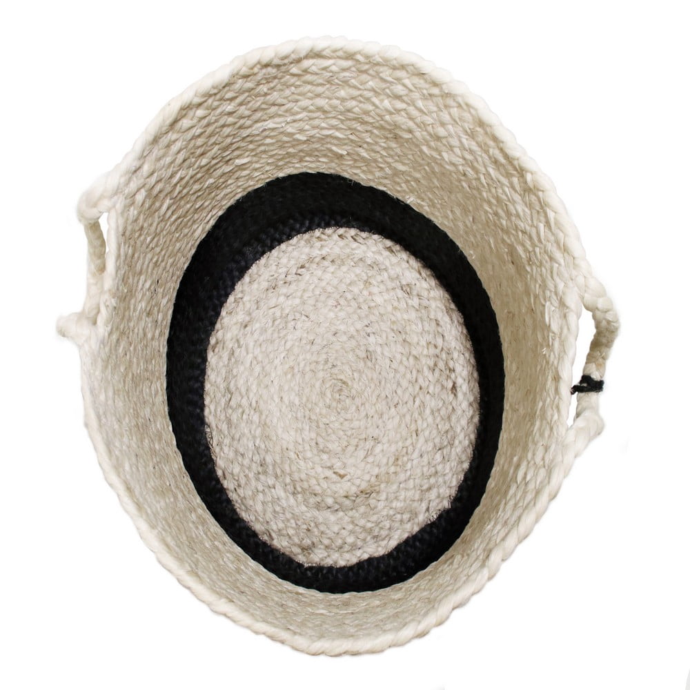 LR Home Woven Round Jute 19" Storage Basket with Handles, Black/White Stripe