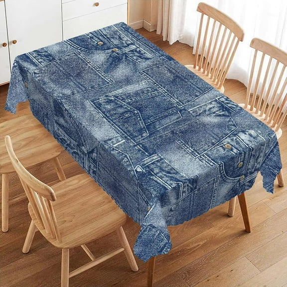 (Not Real Denim) Denim Print Patchwork Style Rectangle Tablecloth Romance Indigo Miscellaneous Table Cloth for Kitchen Dining Tablecloths Table Cover Decor for Party Patio 60 x 84 Inch
