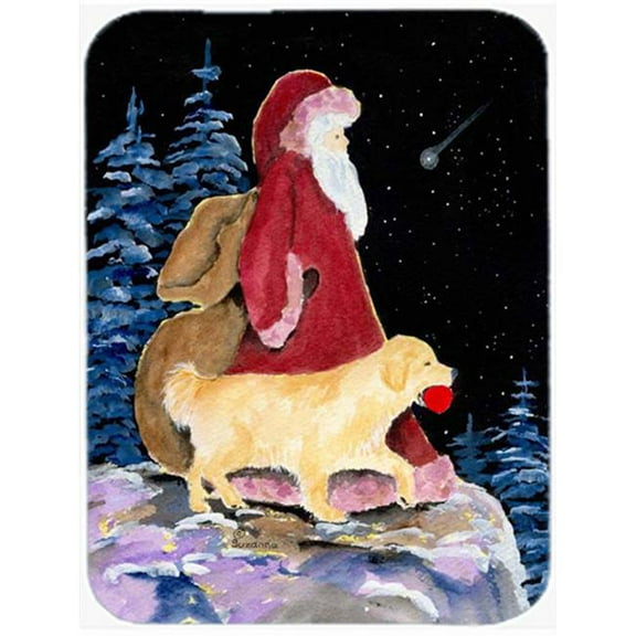 Carolines Treasures Santa Claus with Golden Retriever Glass Cutting Board Large 12H x 16W multicolor