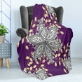 thumbnail image 4 of Mauve Soft Flannel Fleece Blanket, Vintage Oriental Display Moroccan Middle East Floral Petals with Details Art, Cozy Plush for Indoor and Outdoor Use, 50" x 60", Earth Yellow Purple, by Ambesonne, 4 of 5