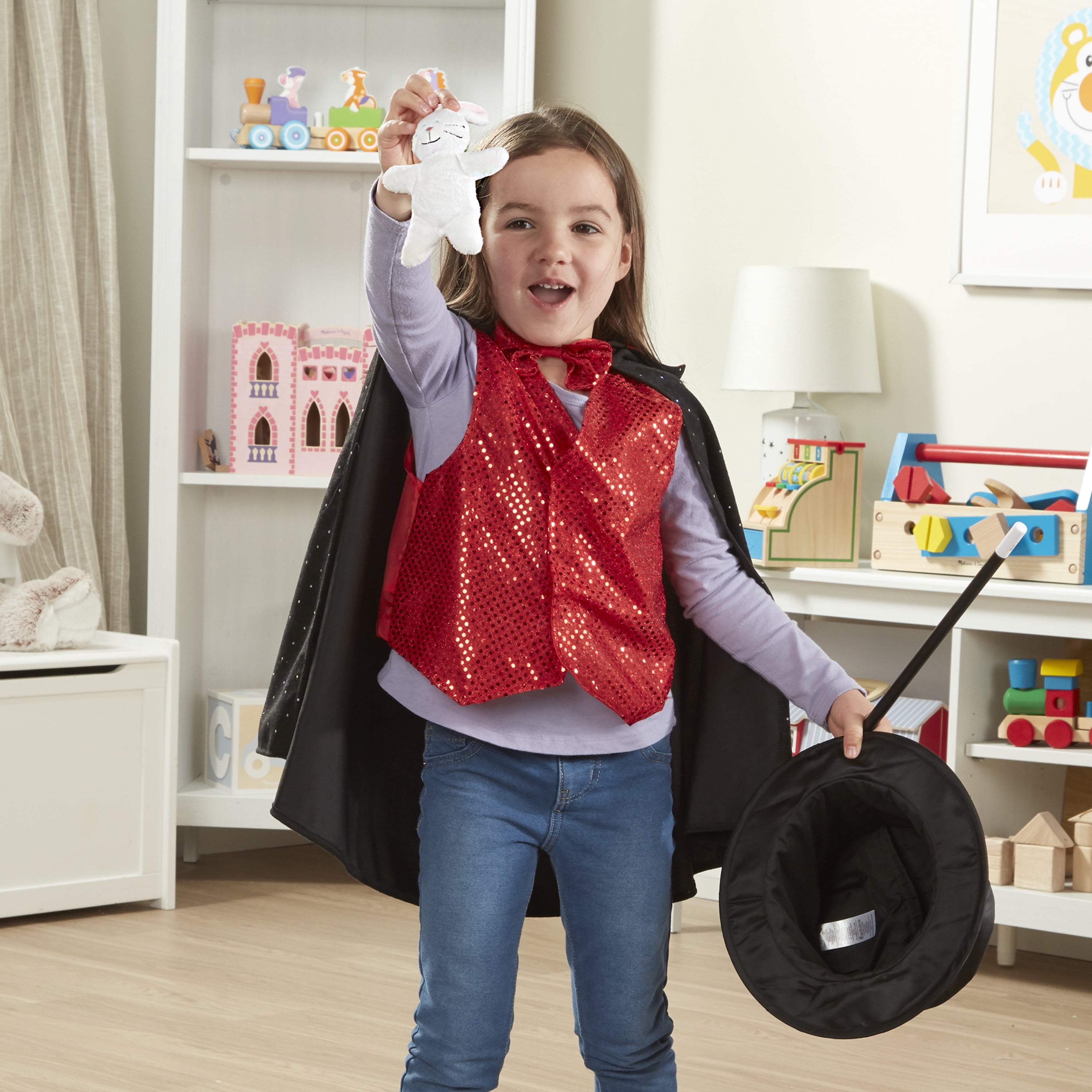 Melissa Doug Magician Costume Role Play Set Includes Hat Cape Wand Magic Tricks Walmart