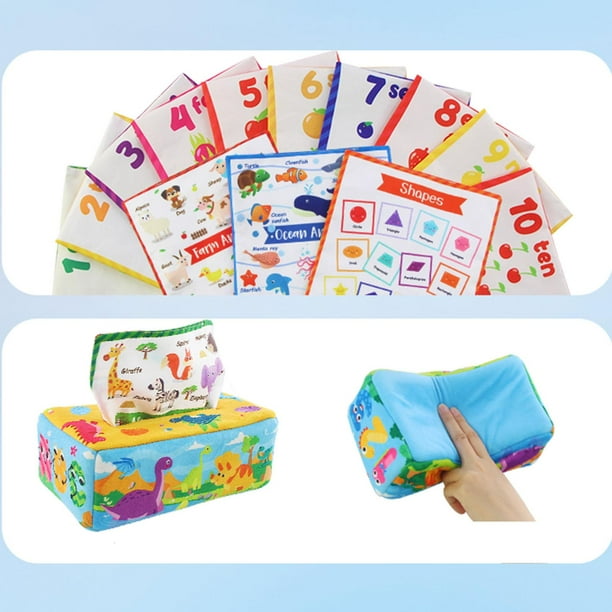 Juguete con caja de pañuelos perfecl para desarrollar motricidad