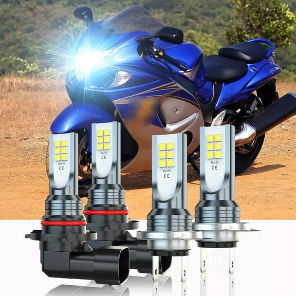9005 H7 LED Motorcycle Headlight High Low Beam 6000K White 4x - for Suzuki GSX-R1300 Hayabusa 1999-2007