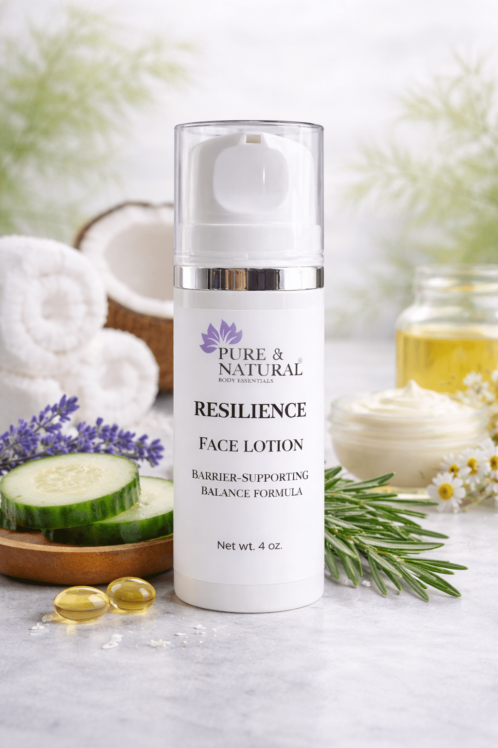 Pure & Natural Body Essentials Resilience Lightweight, Fast-Absorbing, Fragrance-Free, Non-Irritating Facial Lotion for Sensitive Skin, 3.4 oz