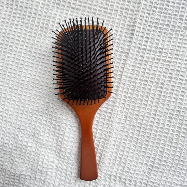 Peine de madera para peluquería con cojín de aire, peine para rizar el cabello, peine para el cuero cabelludo, peine de madera maciza para masajes, peine cuadrado para pan con letras