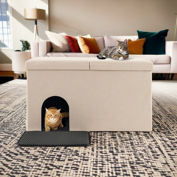 Demi Bonn 35" Cat House for Indoor Cats, Cat Litter Box Enclosure with Urine Proof Litter Mat, Kitty Condo Bed Cave, Beige