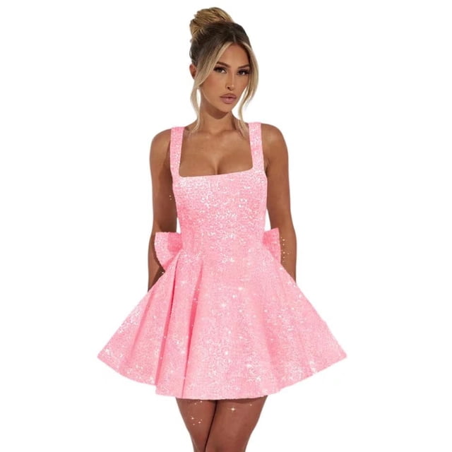 Vestido de bienvenida Dessiny Sequin Aline Light Pink 2025 para mujer