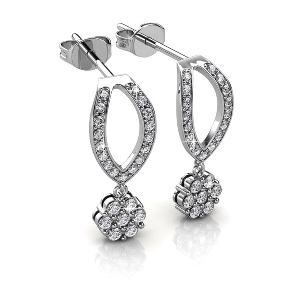 Cate & Chloe Megan 18k White Gold Plated Dangle Earrings with Swarovski Crystals Gift for Women