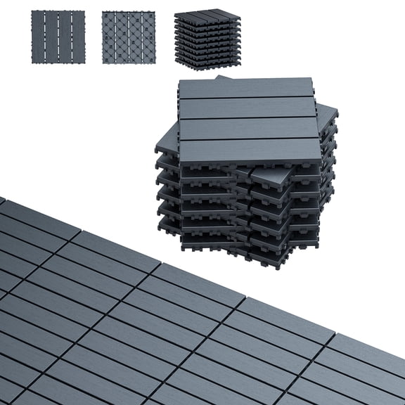 44Pcs Interlocking Plastic Deck Tiles , (10pcs Edge Strips 4pcs Corner)12"x12" High Quality All-Weather Patio Tiles For Porch, Poolside, Balcony, Backyard Pathway