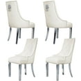 thumbnail image 2 of Set of 4 Velvet Dining Chairs with Tufted Buttons, Lion Head Pull Ring, and Stainless Steel Legs, Ergonomic Wingback Kitchen Chairs for Living Room and Hotel, Beige, 2 of 7