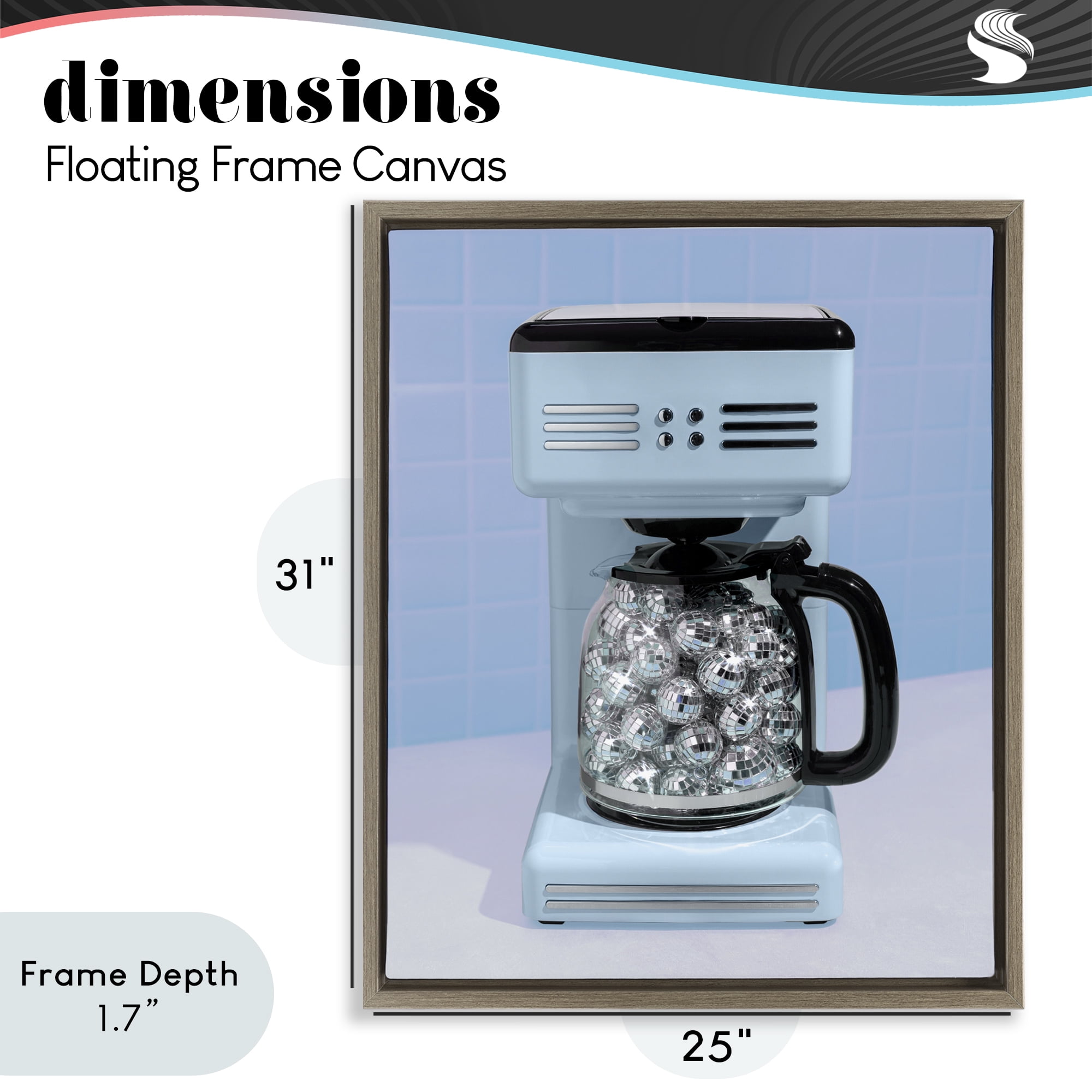Stupell Industries Disco Coffee Maker over Blue Brown Framed Floater Canvas Wall Art, design by LISH Creative
