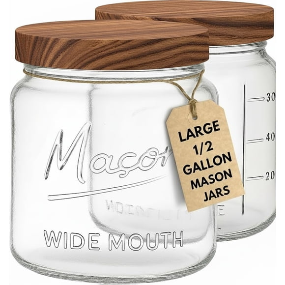 kitchentoolz Large Mason Jars with Lids – 64 oz Mason Jars Wide Mouth, 1/2 Gallon Glass Jar with Lid for Pantry Storage, Can