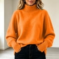 thumbnail image 6 of Xaqiouau Women's Turtleneck Sweater High Neck Long Sleeve Pullover Solid Color Thickened Knit Base Top Soft Warm Cozy Fall Winter Everyday Wear Orange M, 6 of 7