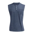 thumbnail image 4 of LODIENY Tank Tops Henley Shirts for Men Sleeveless Gym Workout Running Beach Summer Vintage Button Down V Neck Solid Muscle T-Shirts with Pockets Navy M, 4 of 6