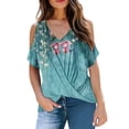 thumbnail image 1 of Blusa informal de manga corta con cuello en V y hombros descubiertos para mujer Pompotops hkajfhjk468429, 1 of 5