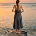 thumbnail image 5 of Women's Halter Maxi Dress, Sexy Backless Cotton Linen Long Dresses, Loose Fit Pleated Front Summer Beach Vacation Boho Sundress, 5 of 8