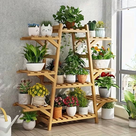 Wooden Plant Stand Indoor, Multi-Tier Flower Shelf for Multiple Pots, Heavy Duty Rack for Living Room Balcony & Garden, 9 Tiers
