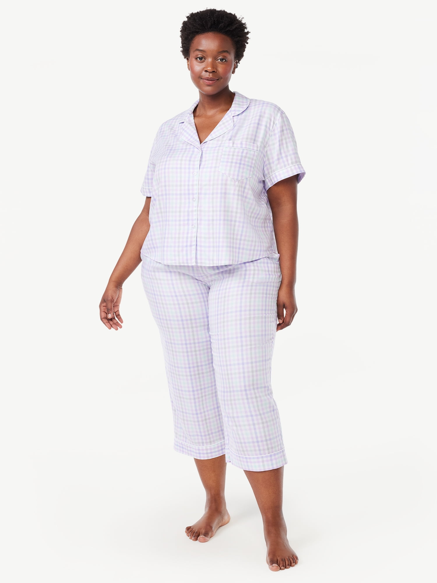 Joyspun Women's Woven Cropped Pajama Pants, Sizes S to 3X