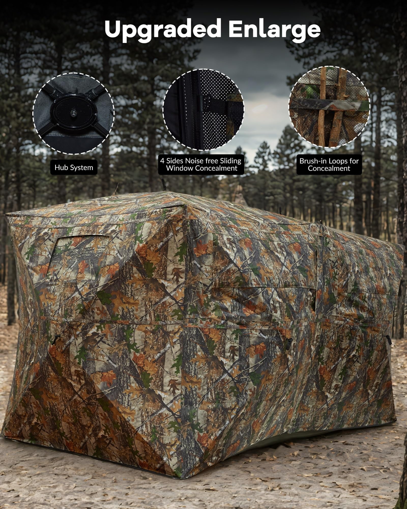 Towallmark Hunting Blind, Pop Up Ground Blinds for 4-6 People, 116" 58" 66" H with 270° See Through Windows and Silent Magnetic Door, Lightweight for Outdoor Hunting